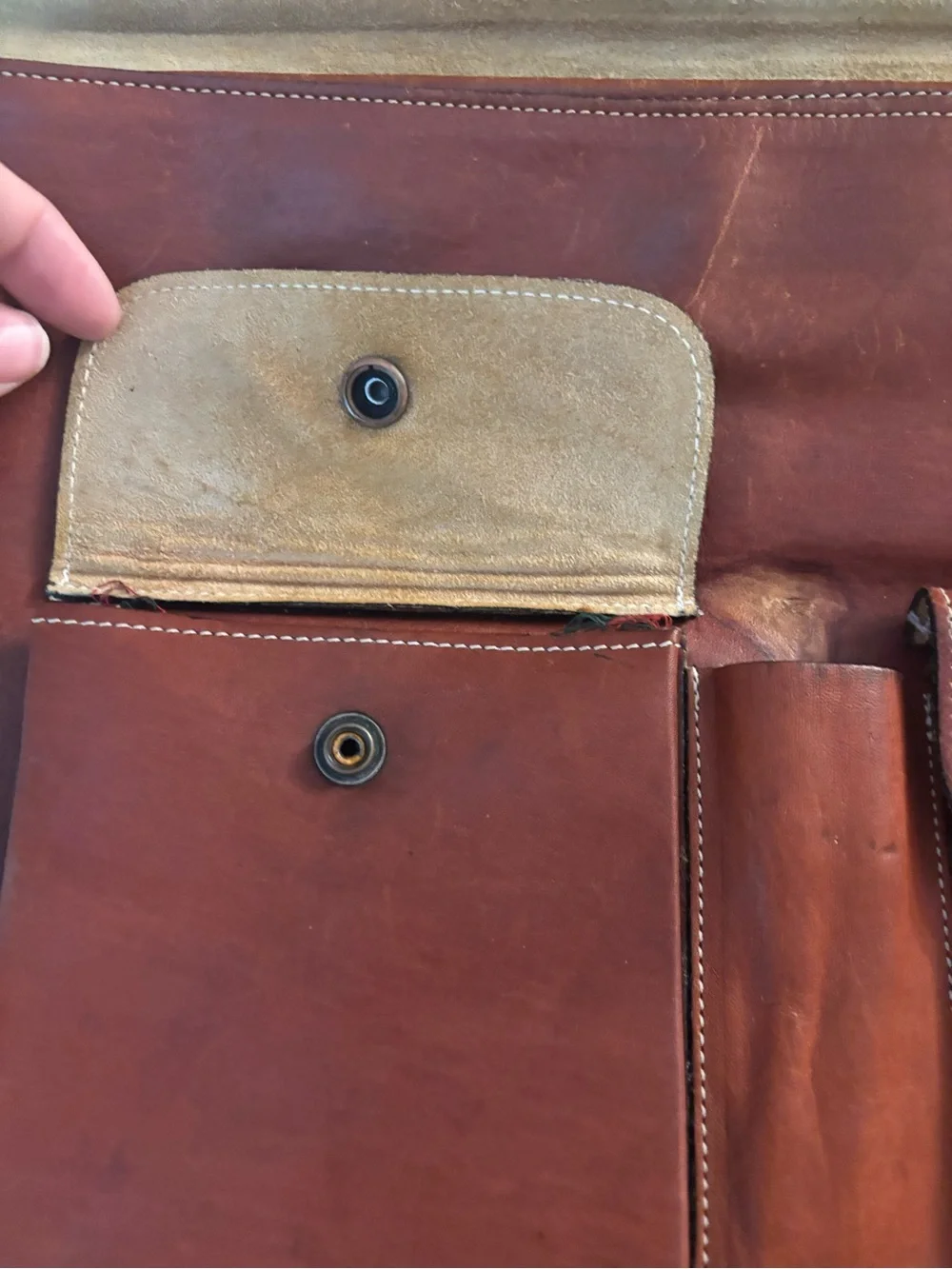 Vintage Mossimo Messenger Bag Briefcase Brown Leather Flannel Lined Pre-target